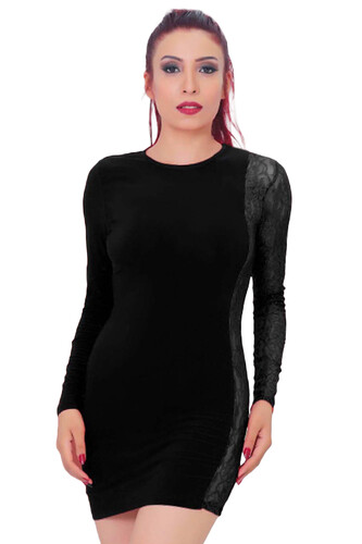 Kadın Dantel Detaylı Süper Mini Elbise Siyah