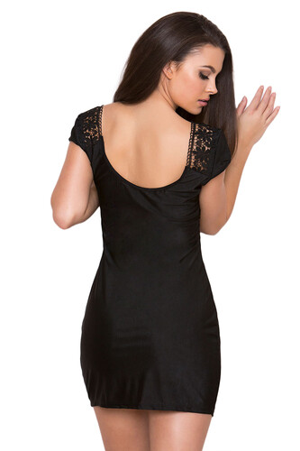 Kadın Siyah Dantel Yaka Süper Mini Elbise - 2