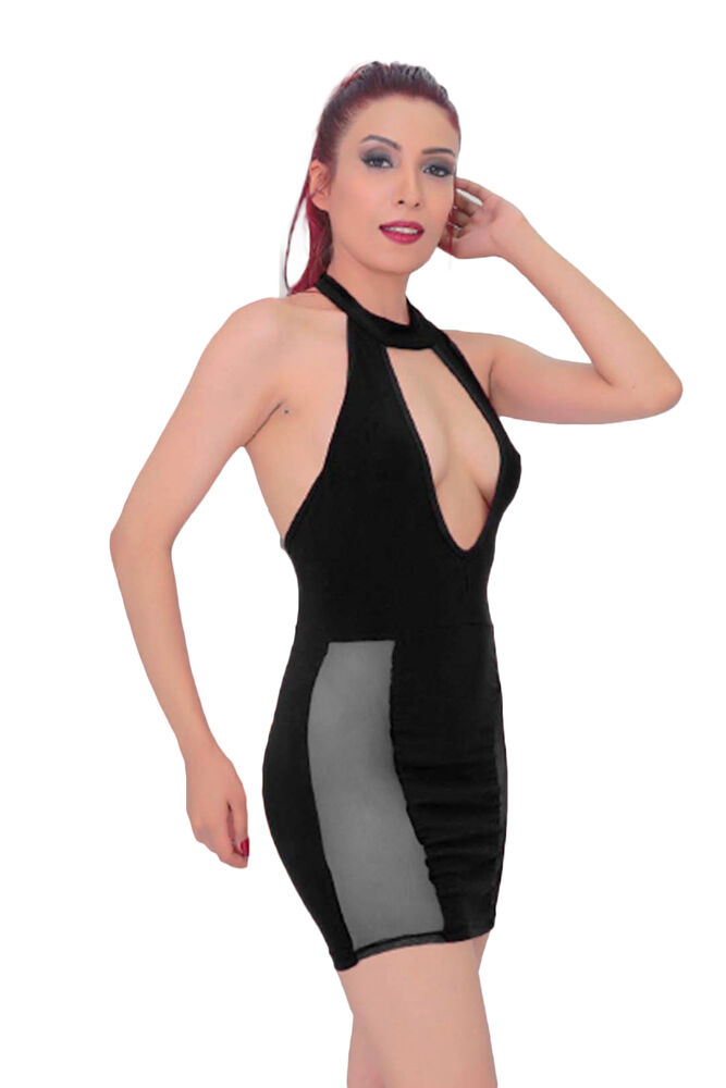 Kadın Transparan Detaylı Süper Mini Elbise - Thumbnail